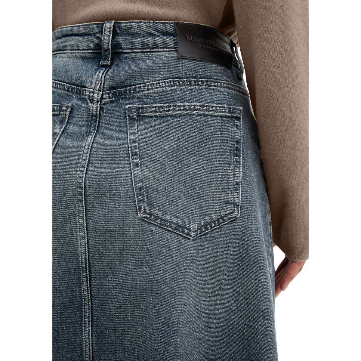Jupe en jean évasée en un mélange doux de coton et de lyocell gris, MARC O'POLO