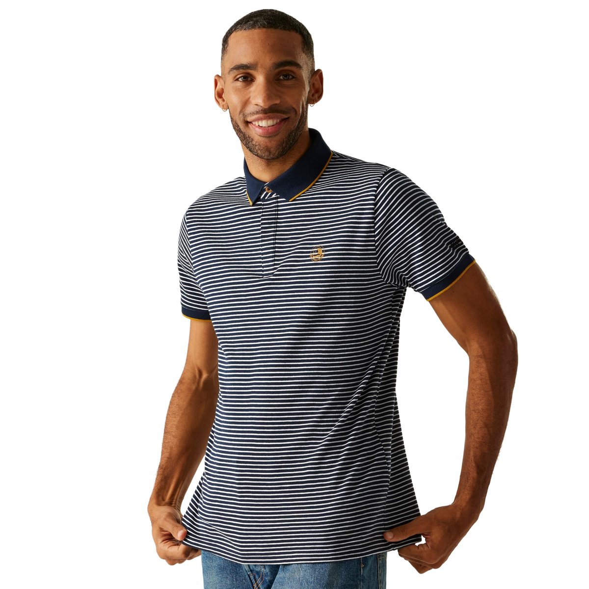 Polo manches courtes motif/style à rayures TIVER bleu marine / blanc à rayures, REGATTA