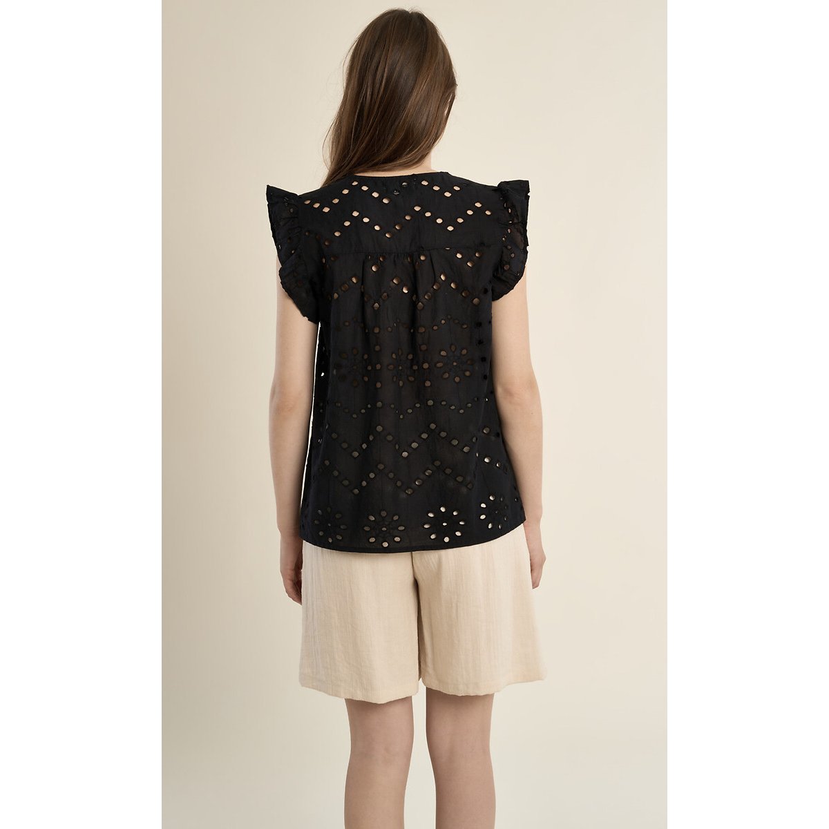 Blouse en broderies manches courtes noir, MOLLY BRACKEN