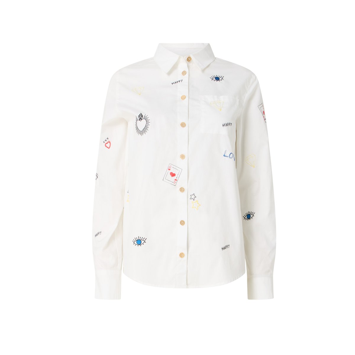 Chemise branchée avec col et broderies blanc, JOE BROWNS