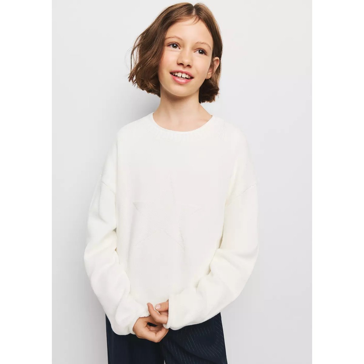 Pull-over maille étoile blanc cassé, MANGO KIDS