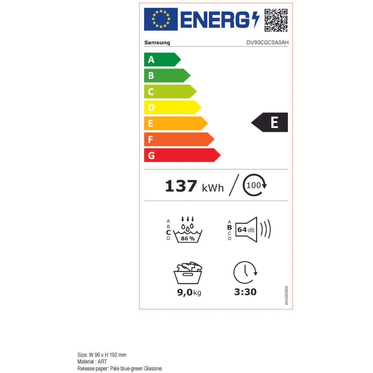 Sèche linge pompe à chaleur DV90CGC0A0AH blanc, SAMSUNG