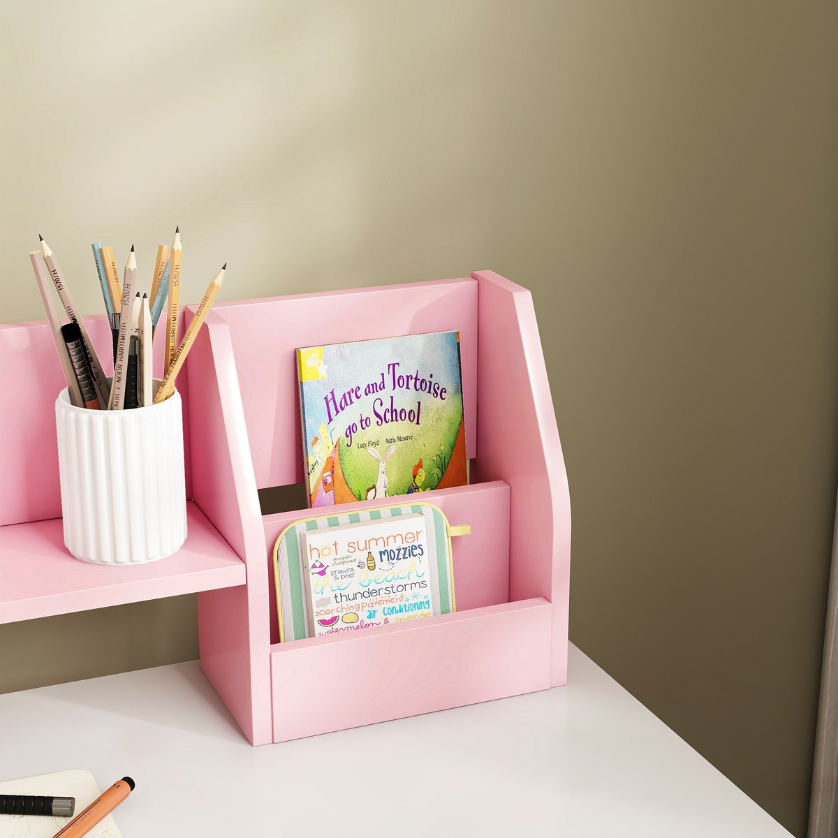 Bureau d'étude pour enfants avec chaise MDF rose et blanc, ZONEKIZ