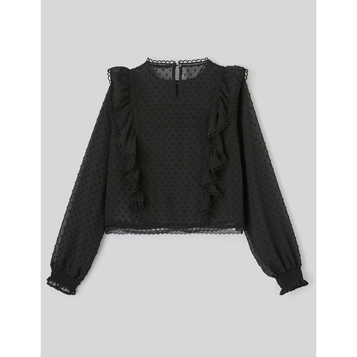Blouse plumetis volantée noir, BZB