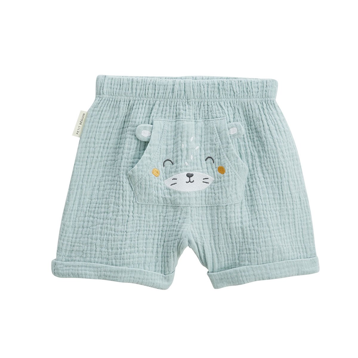 Ensemble bébé t-shirt et short en gaze de coton Elio bleu, PETIT BEGUIN