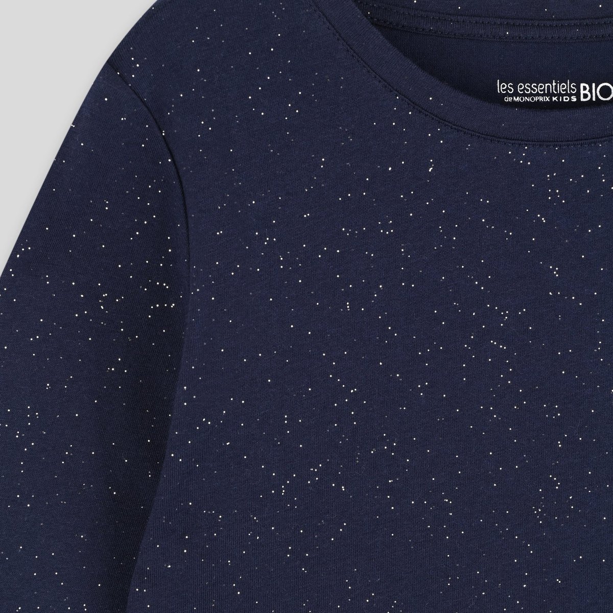 T.shirt pailleté manches longues, Coton BIO marine, MONOPRIX KIDS