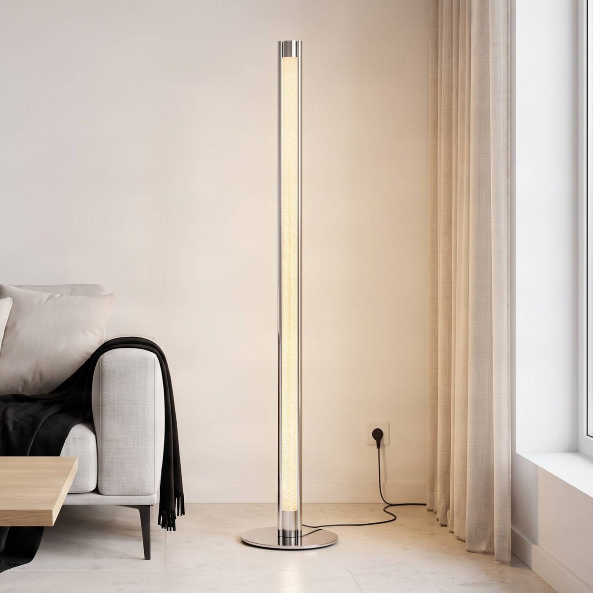 Lampadaire  moderneLED, Hadis blanc, chrome, LINDBY