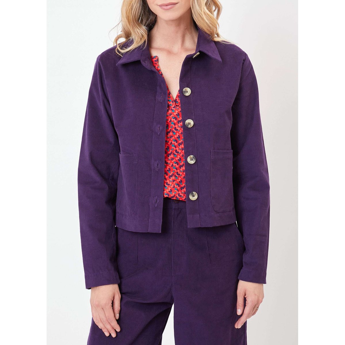 Veste courte en velours côtelé ALI violet foncé, PRINCESSE NOMADE