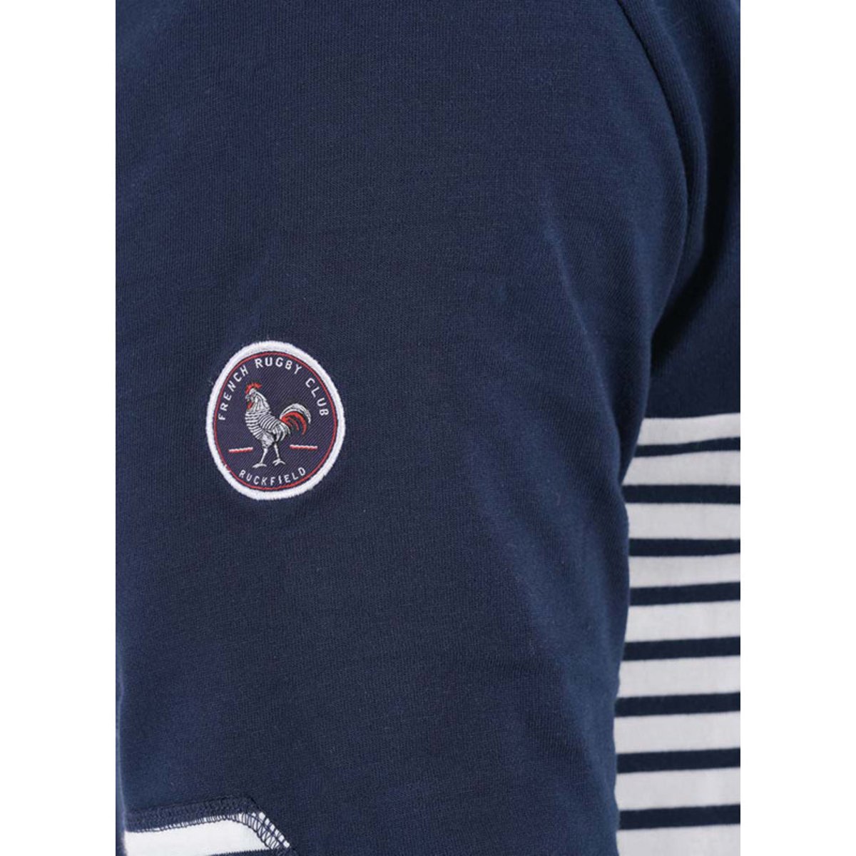 Polo en coton biologique marine rayé avec un col à revers et une coupe droite marine, RUCKFIELD