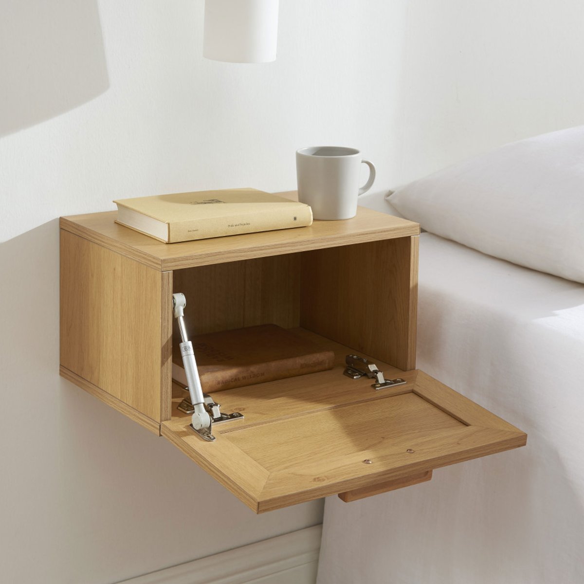 Lot de 2 tables de chevet murales avec rangement en bois et cannage- JUNE bois clair, DRAWER