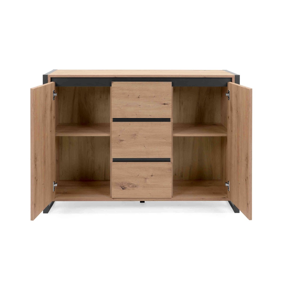 Commode 2 portes 3 tiroirs bois naturel, TERRE DE NUIT