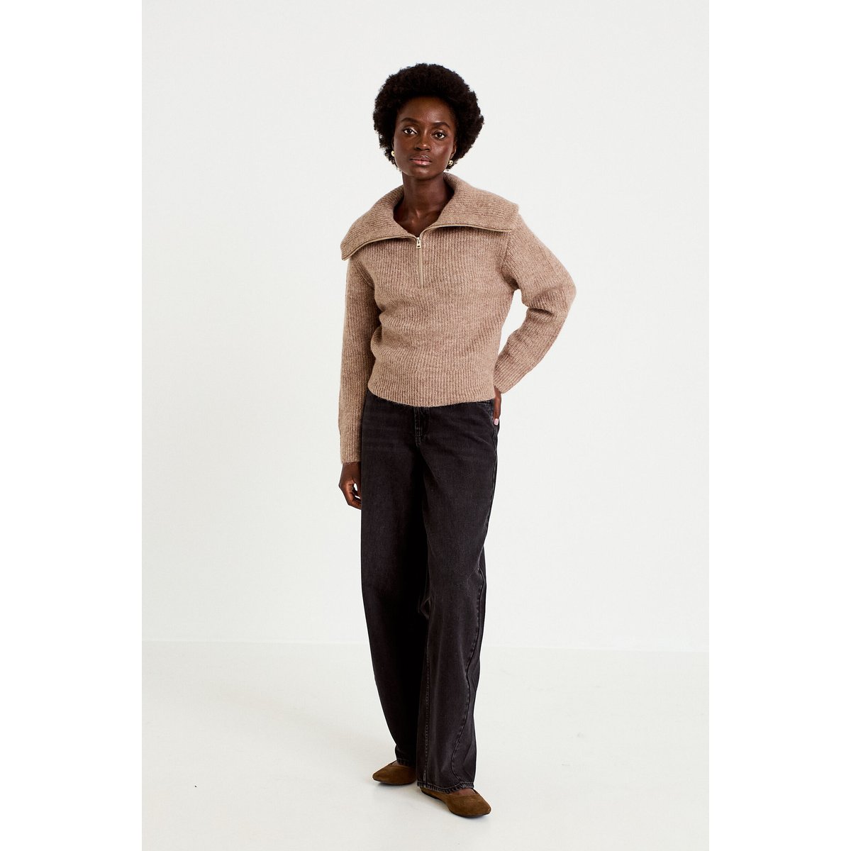 Pull col camionneur manches longues beige, CACHE CACHE