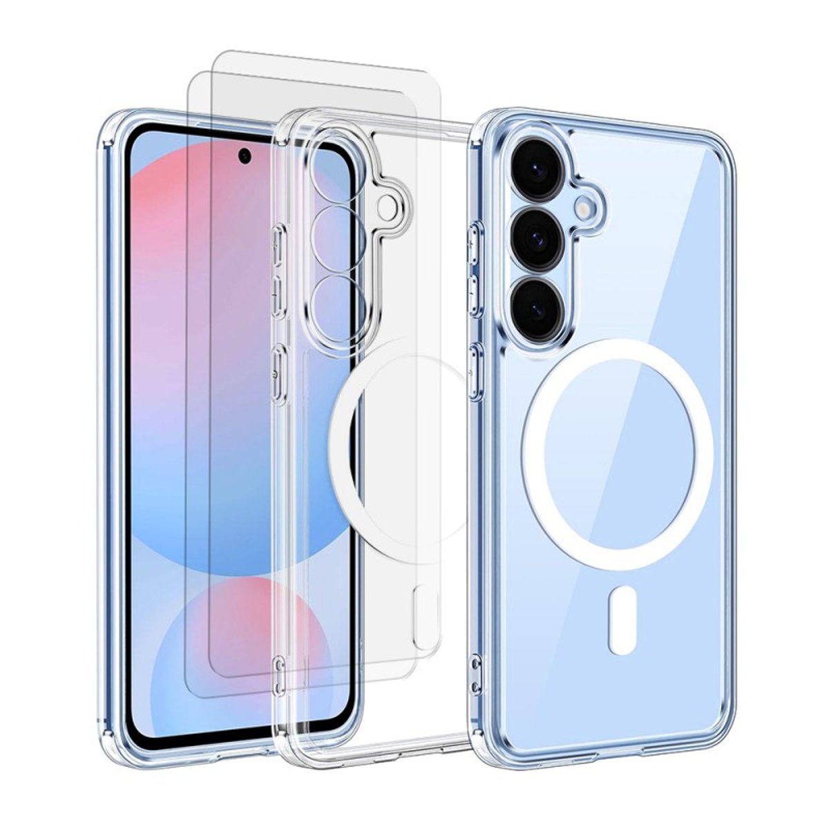 Coque Anti-choc Magnétique compatible Magsafe pour Galaxy S25 Transparente + 2 vitres transparent, EVETANE