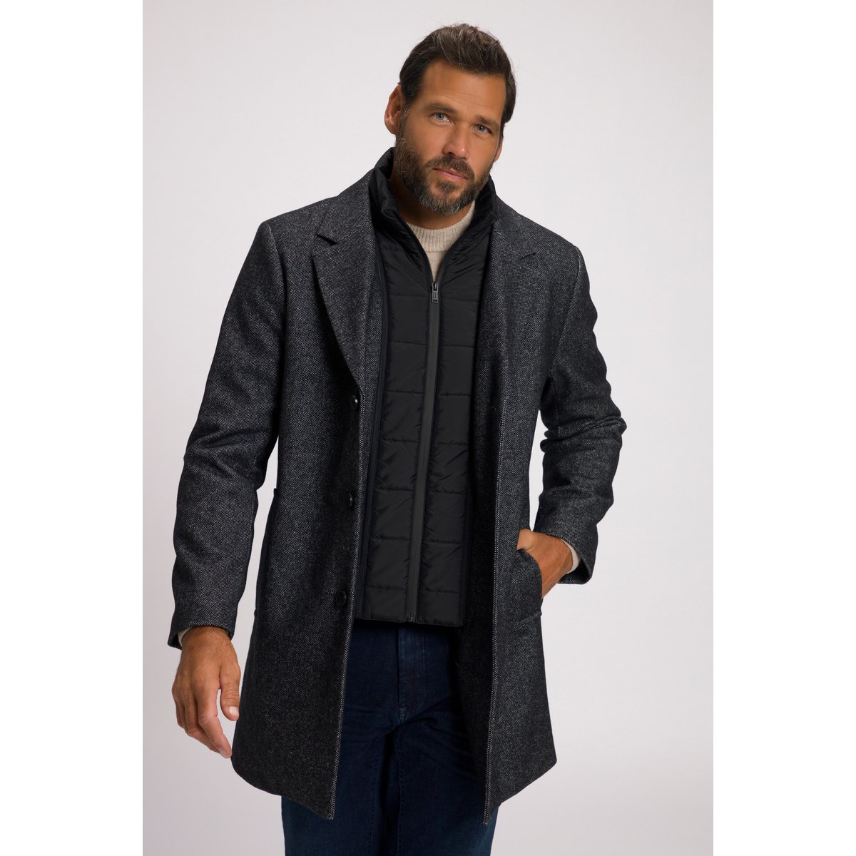Manteau en laine mélangée noir, JP1880