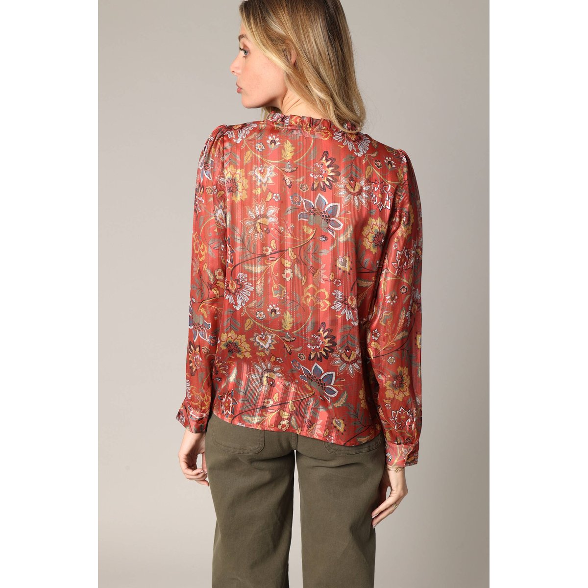 Blouse fluide à motif floral LORITA brique, DEELUXE
