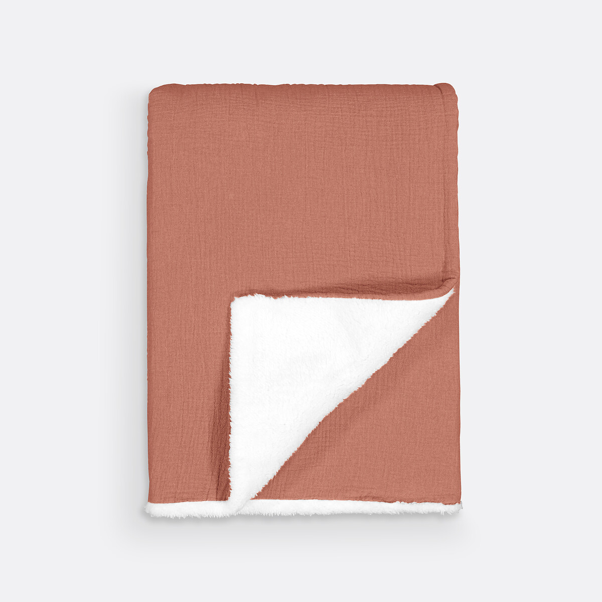 Couverture unie bébé gaze coton et sherpa Kumla terre de sienne, LA REDOUTE INTERIEURS
