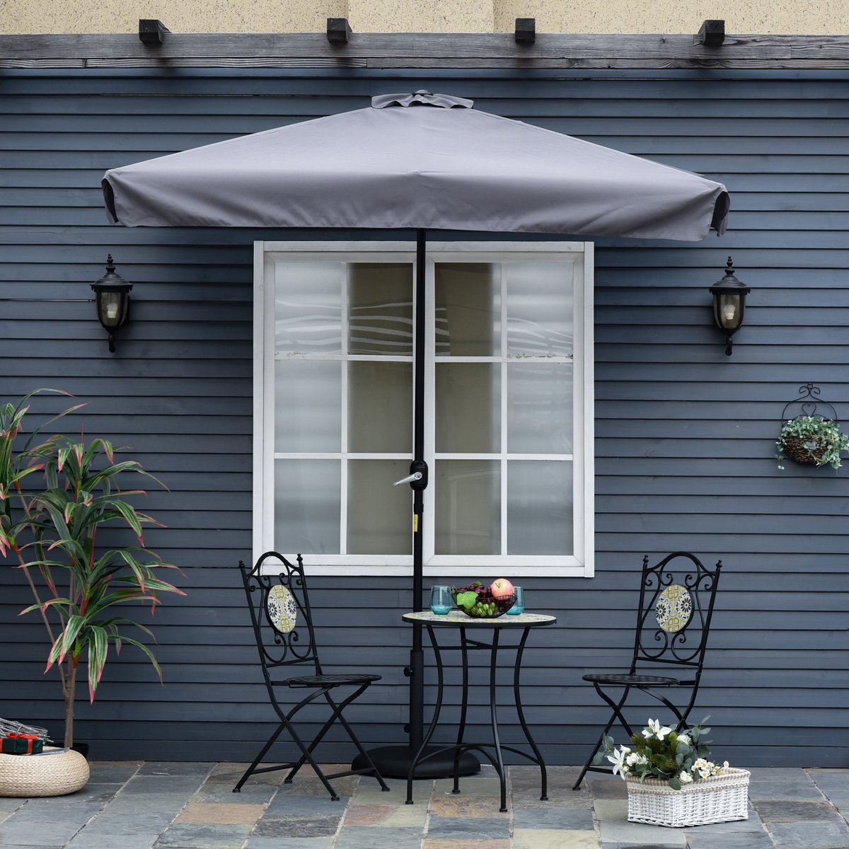 Parasol demi-circulaire Métal Marron gris, OUTSUNNY