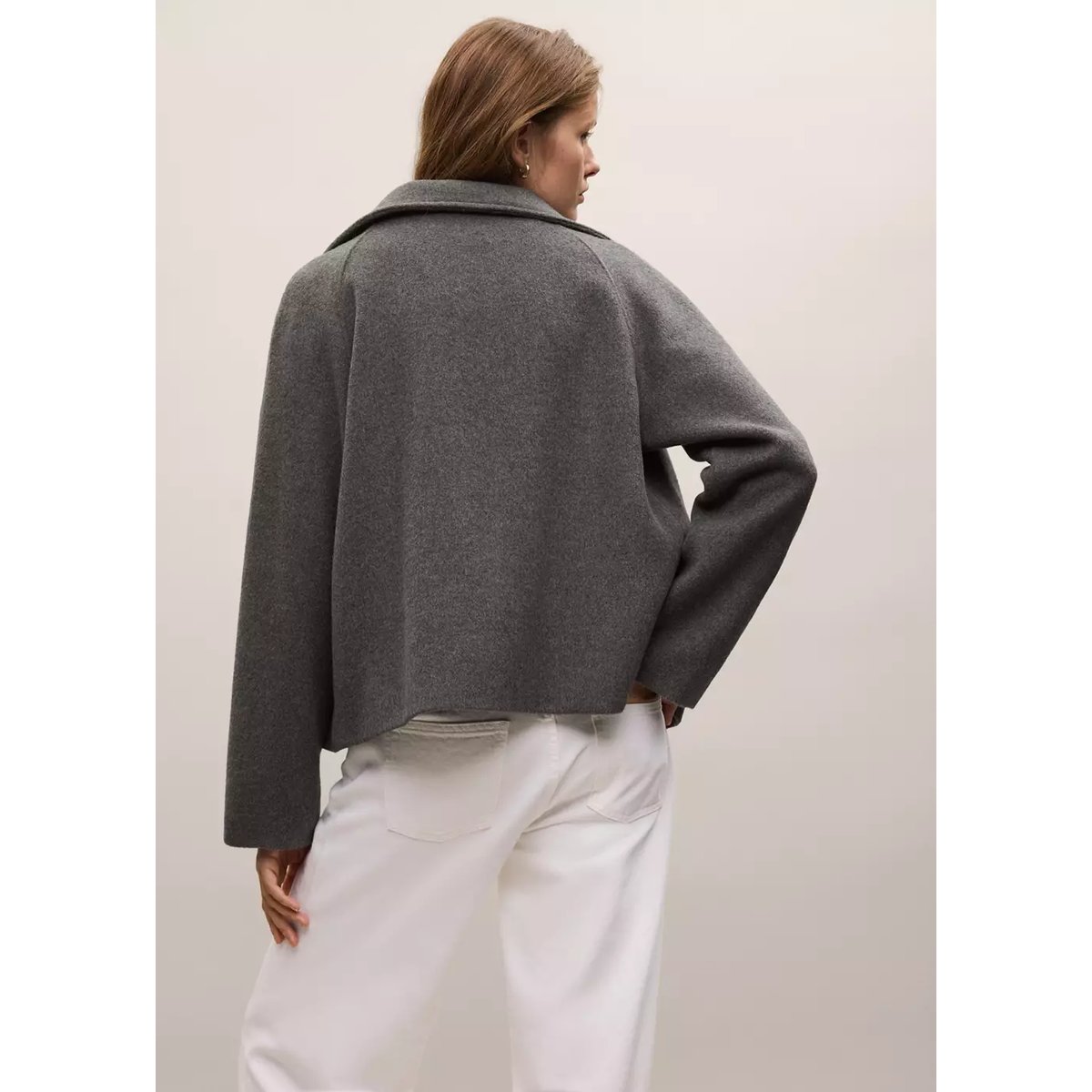 Manteau en laine à col cheminée gris chiné foncé, MANGO TEEN