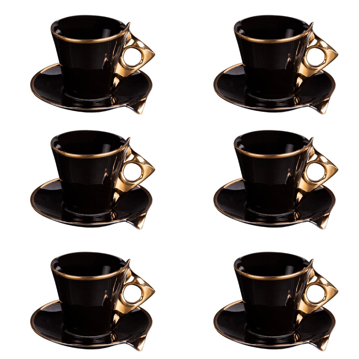 Coffret de 6 tasses à café avec sous tasses Libra noir, TABLE PASSION