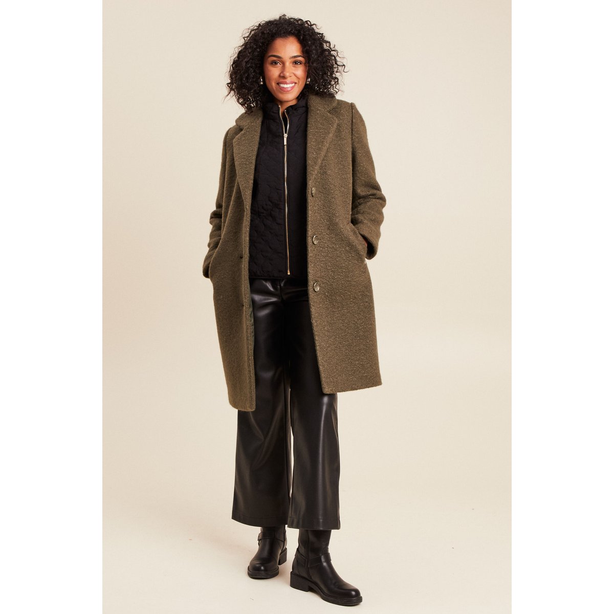 Manteau 2 en 1 col montant doublé vert kaki, BREAL