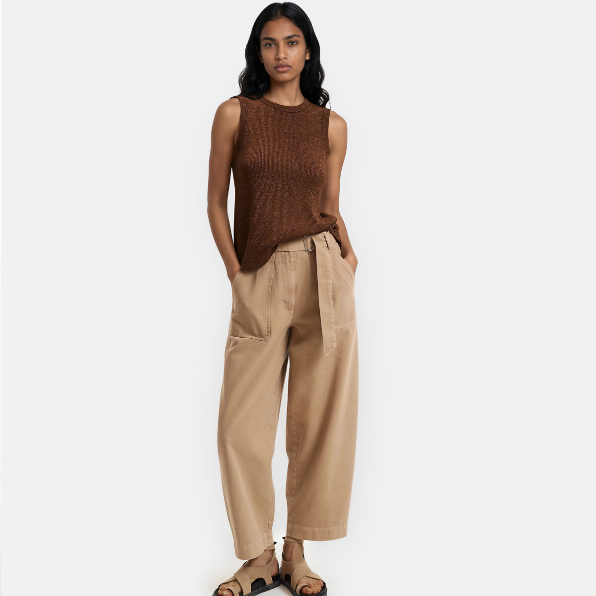 Pull sans manches en maille brillante à dos ouvert marron irisé, LA REDOUTE COLLECTIONS
