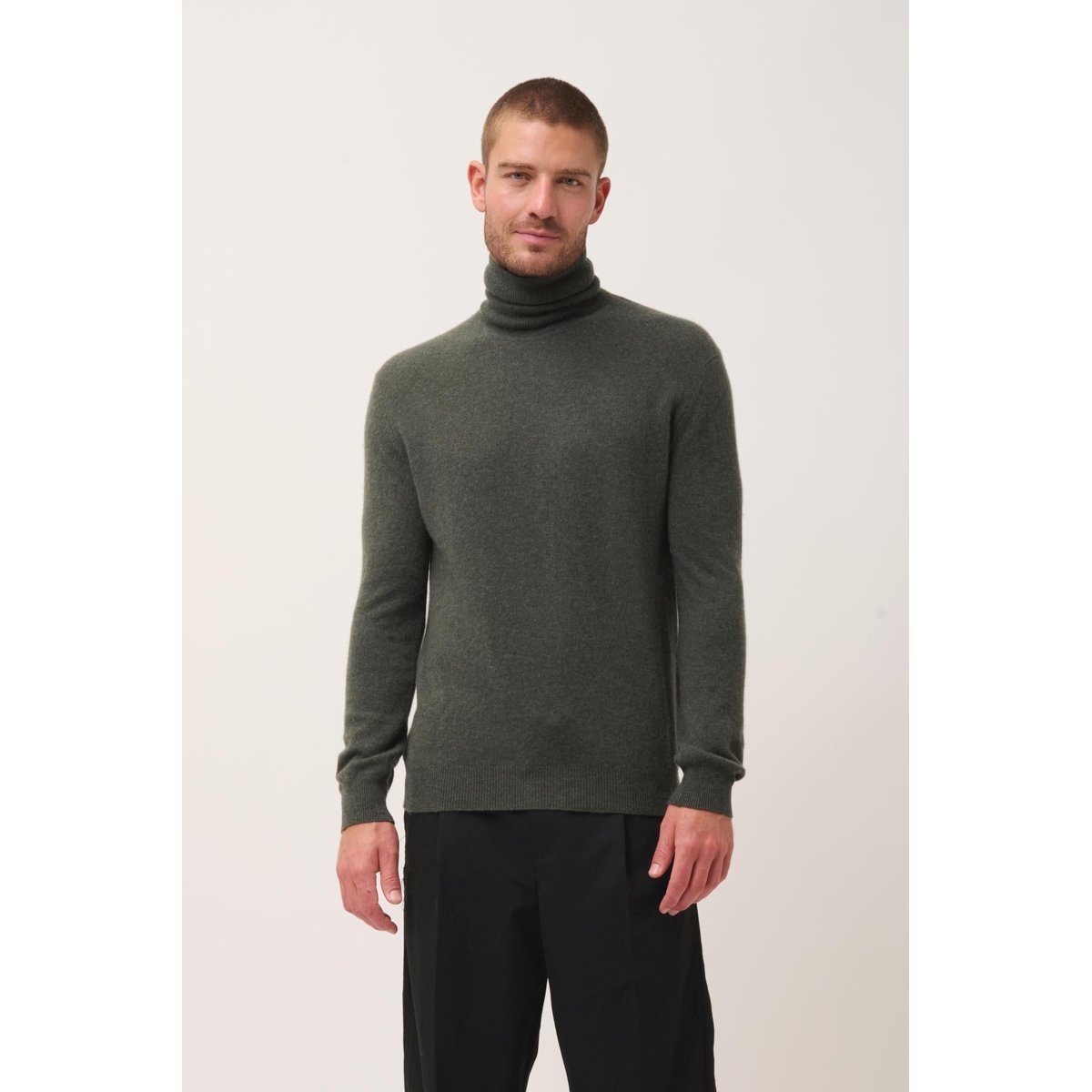 Pull Col Roulé Kaki Chiné Connor kaki chiné, JUST CASHMERE