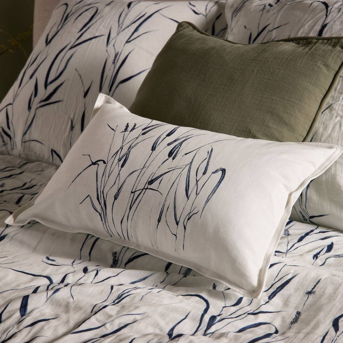 Coussin coton - VULPIN ecru/bleu, CAMIF