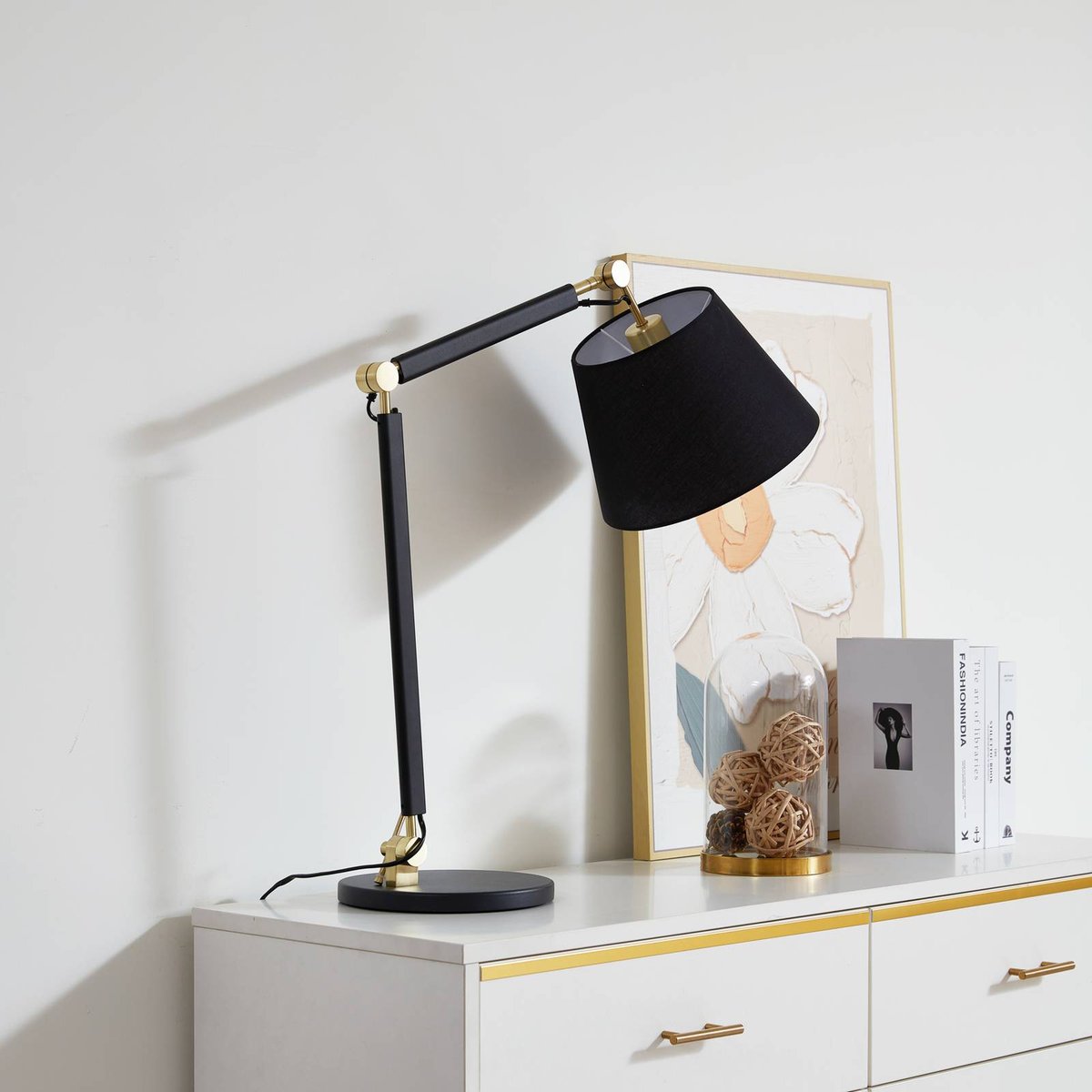 Lampe à poser en métal, Marvaine noir, or, blanc, LUCANDE