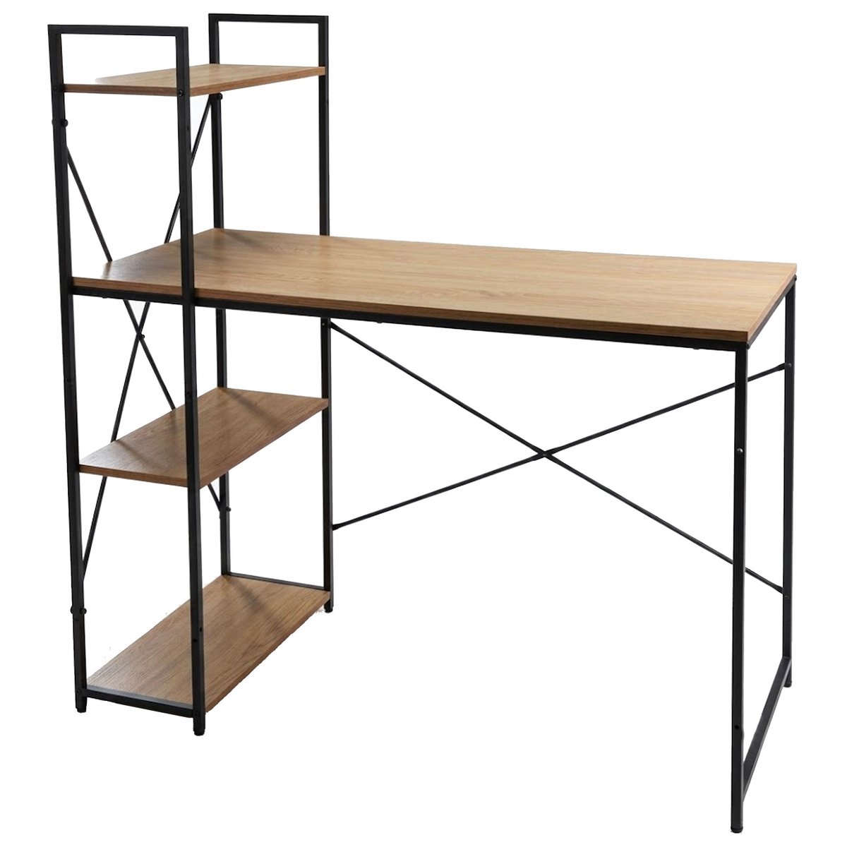 Bureau bois et métal noir avec étagère 110x52x116cm bois, WADIGA