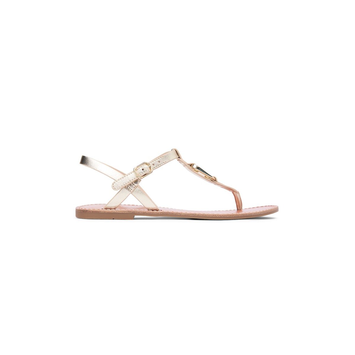 Platte leren teensandalen goudkleur, TOMMY HILFIGER