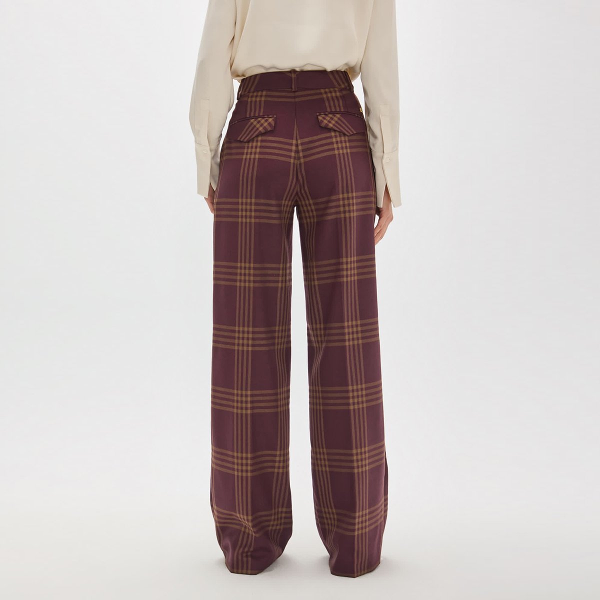 Pantalon large à carreaux taille haute bordeaux, LOLA CASADEMUNT