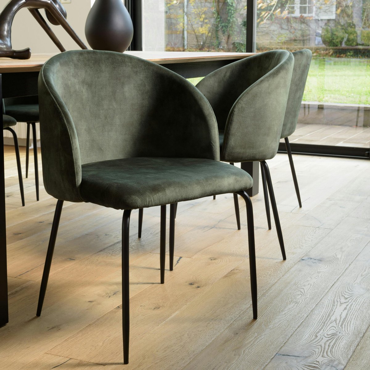Chaise de salle à manger velours vert dossier rond (lot de 2) TIM vert, PIER IMPORT