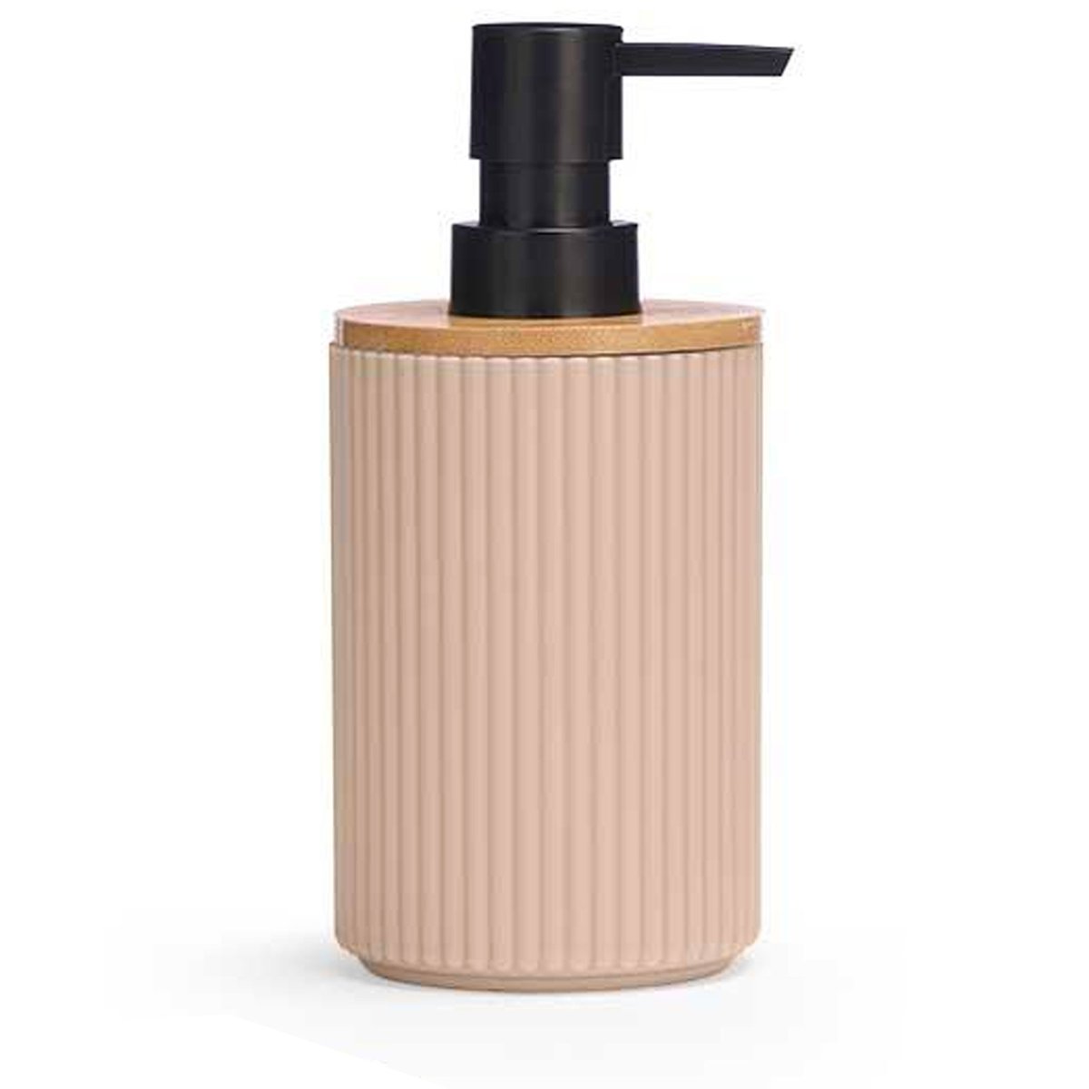 Distributeur de savon beige stries et bambou 7.5x7.5x17cm beige, WADIGA