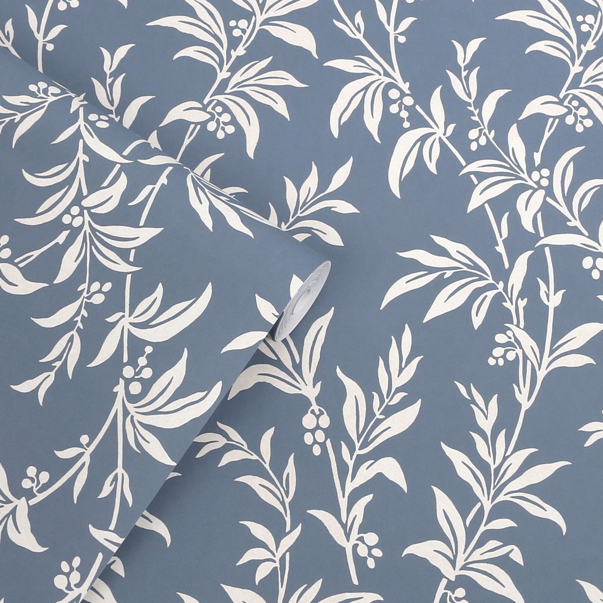 Papier peint Feuillage stylisé Paxford bleu, blanc, LAURA ASHLEY