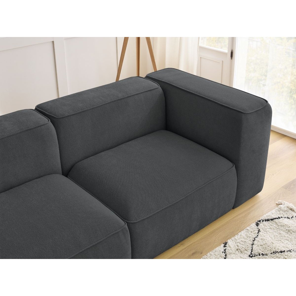 Canapé droit fixe 2 places en tissu texturé, ZEPHYR gris foncé, BOBOCHIC