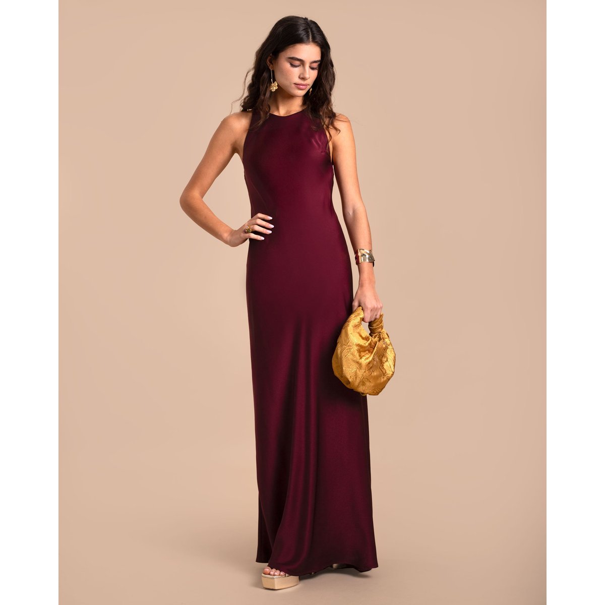 Robe longue à dos nu bordeaux, THE-ARE