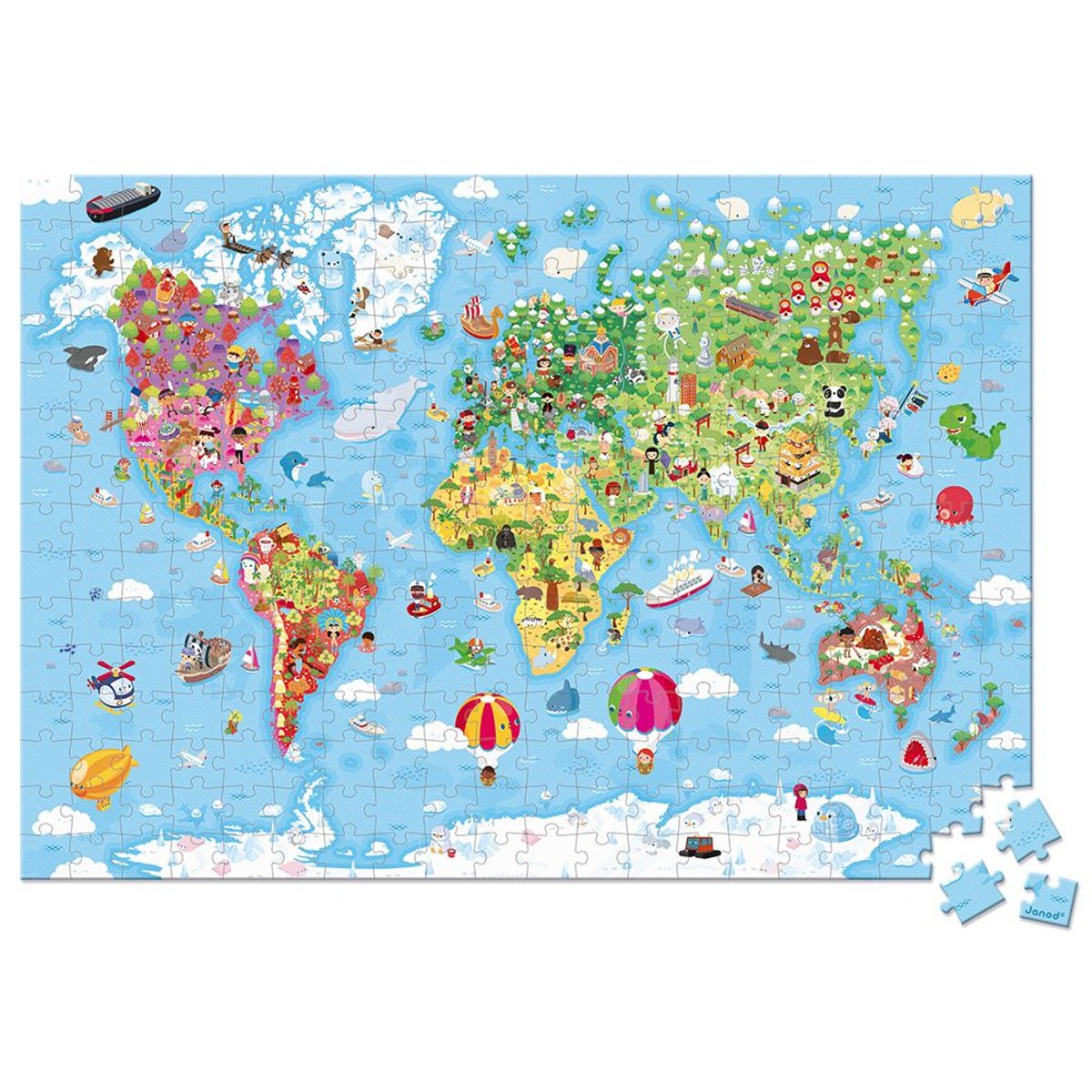 Puzzle Géant du Monde 300 pcs jaune, JANOD