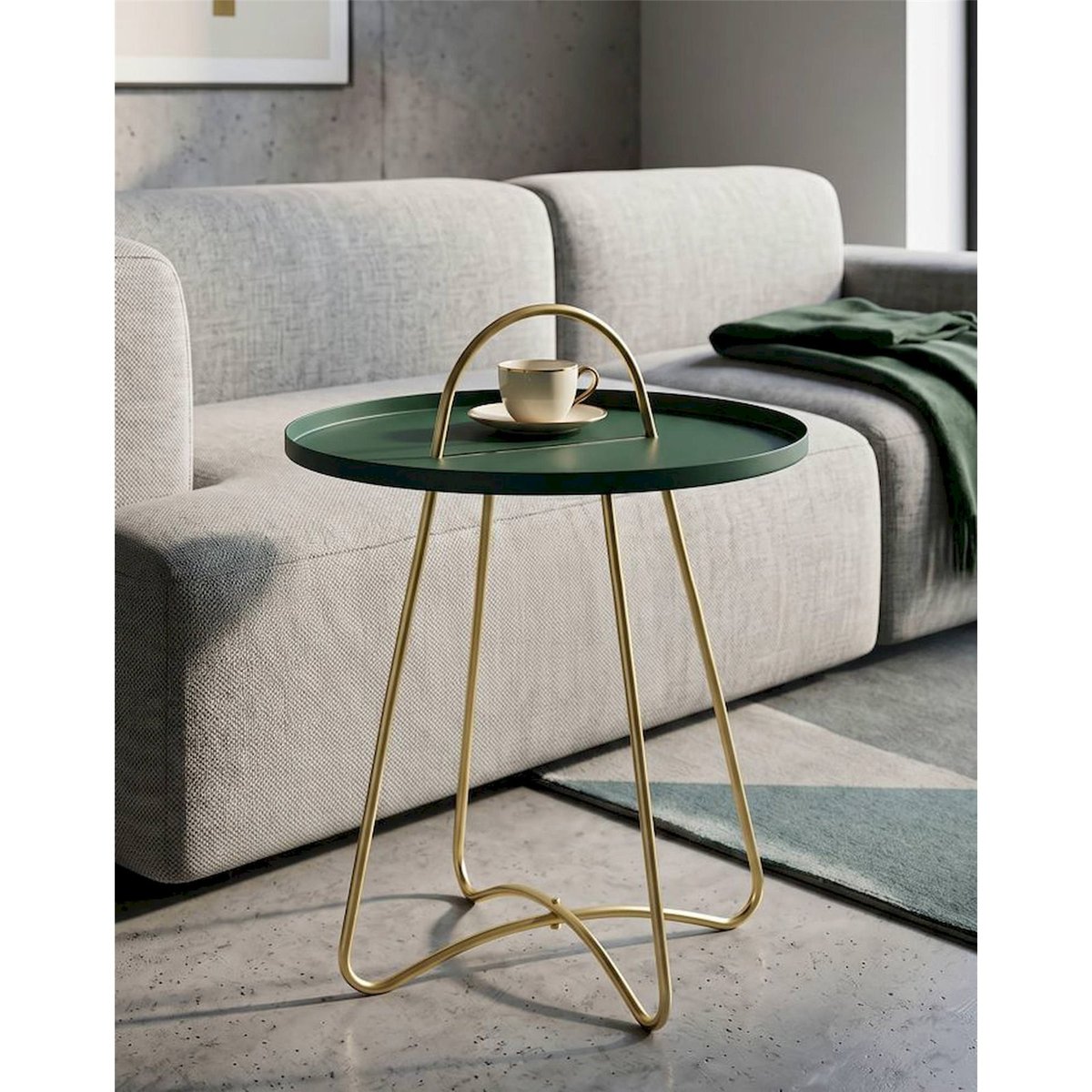 Table d'appoint ronde en fer satiné GLAM vert et doré, RECOLLECTION