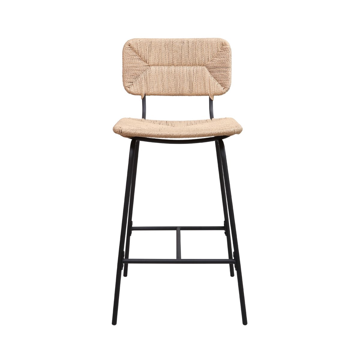 Lot de tabourets de bar et d'ilot en métal et assise rotin 65cm TIDRA|Lot de 8 | Lot de 8 naturel, MOB IN
