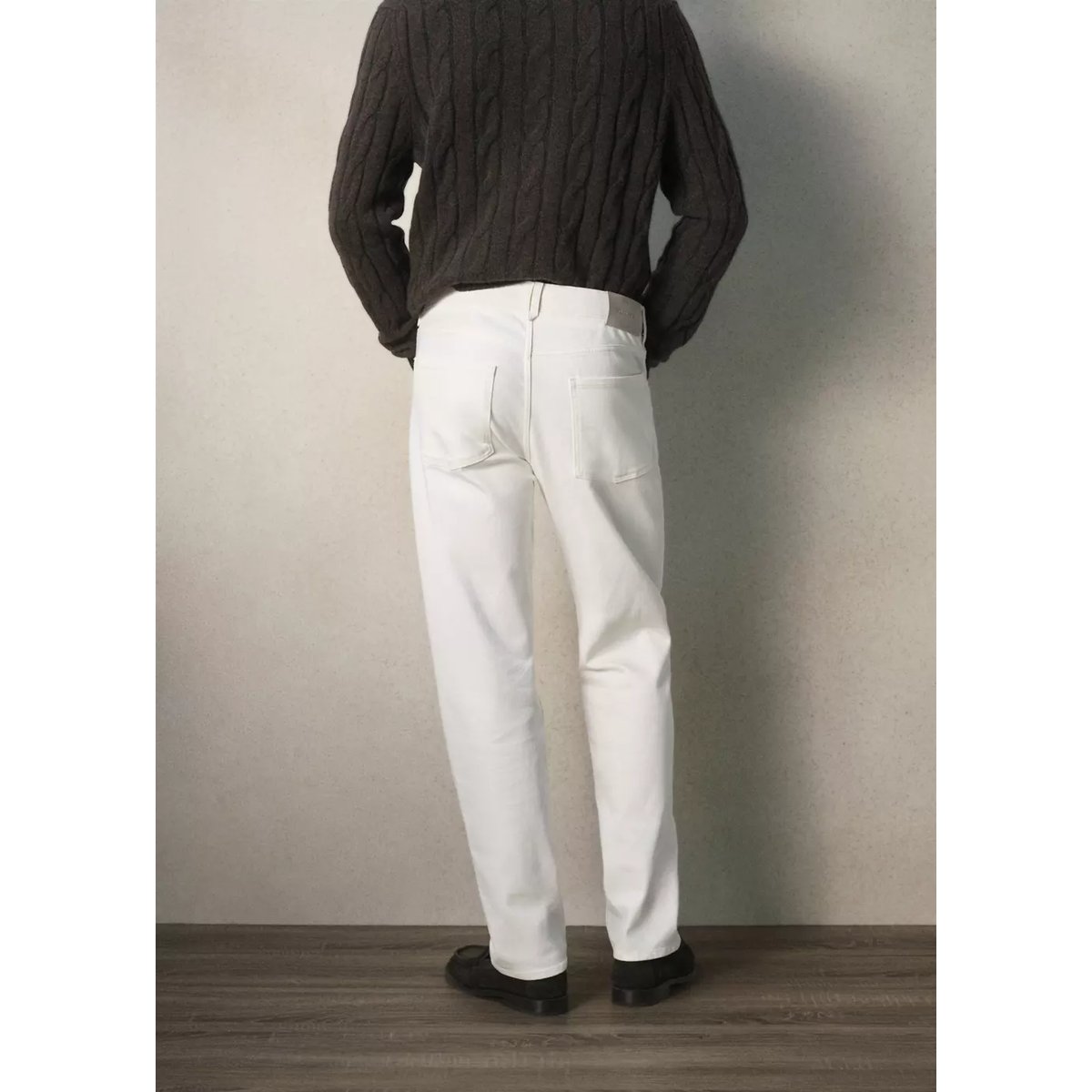 Jean en coton italien coupe regular blanc cassé, MANGO MAN