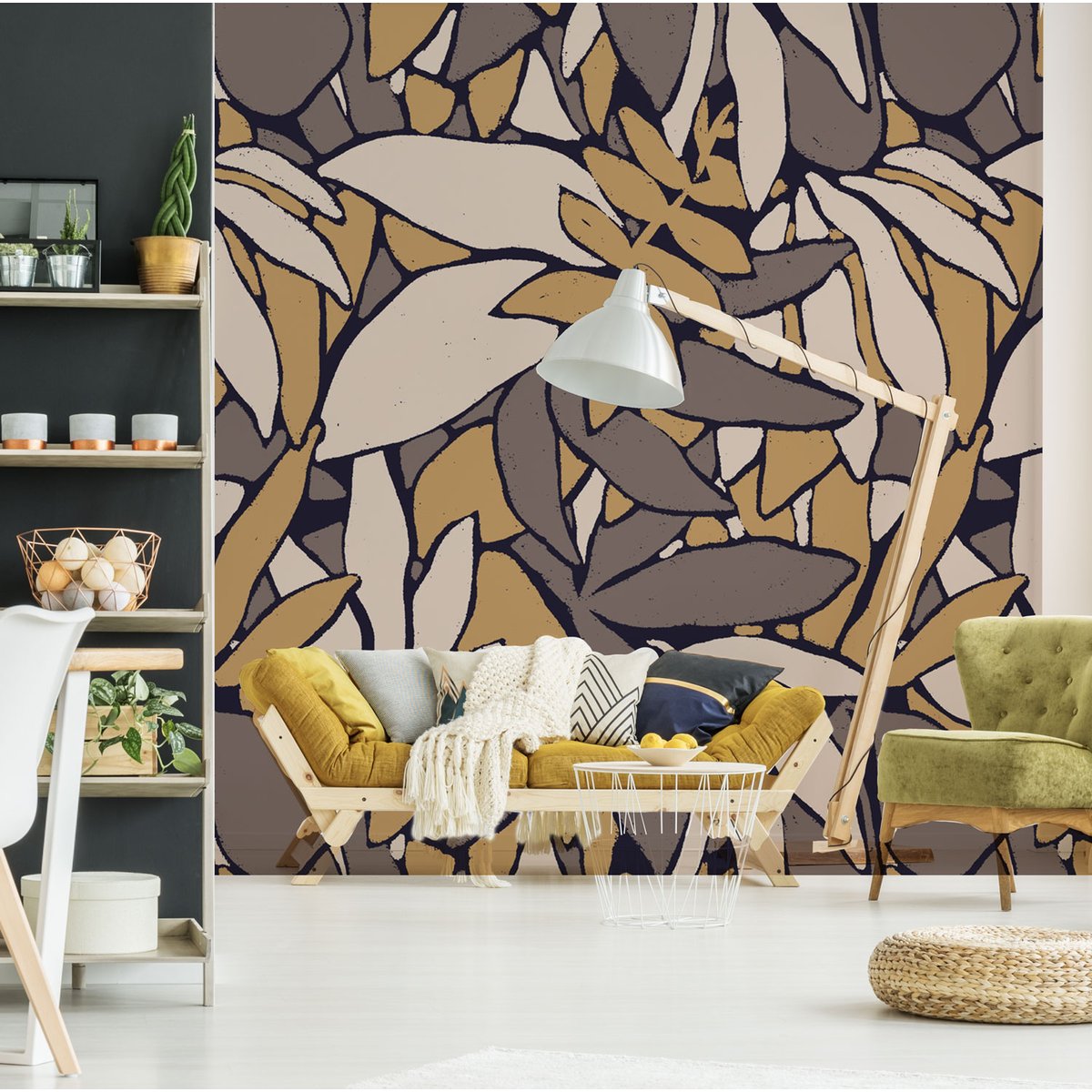 Papier peint panoramique Minimal Jungle, Brun 450 x 250cm brun, ACTE DECO