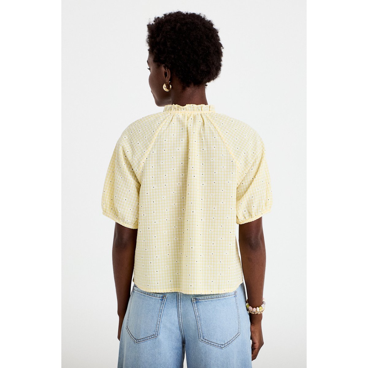 Blouse droite col v manches courtes jaune clair, CACHE CACHE