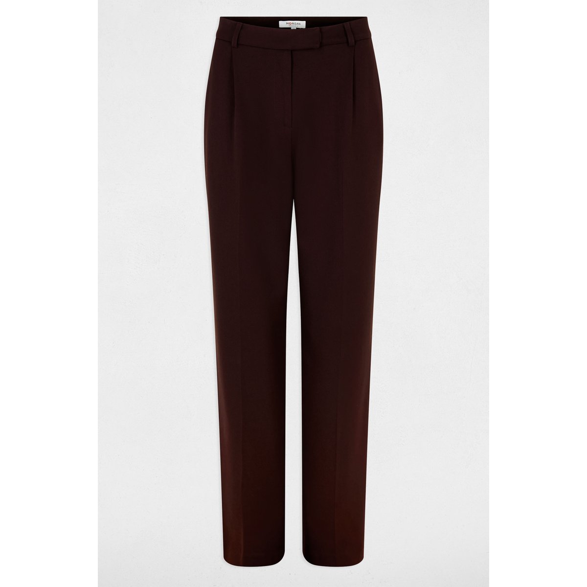Pantalon large taille haute marron foncé, MORGAN