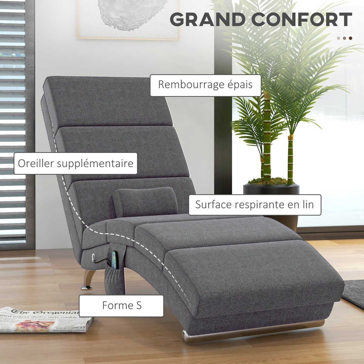 Fauteuil de massage inclinable Tissu effet gris foncé, HOMCOM