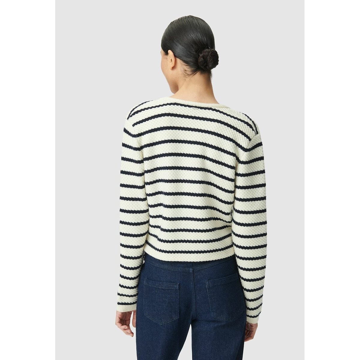 Striped V-Neck Cardigan with Long Sleeves navy/ecru, IKKS