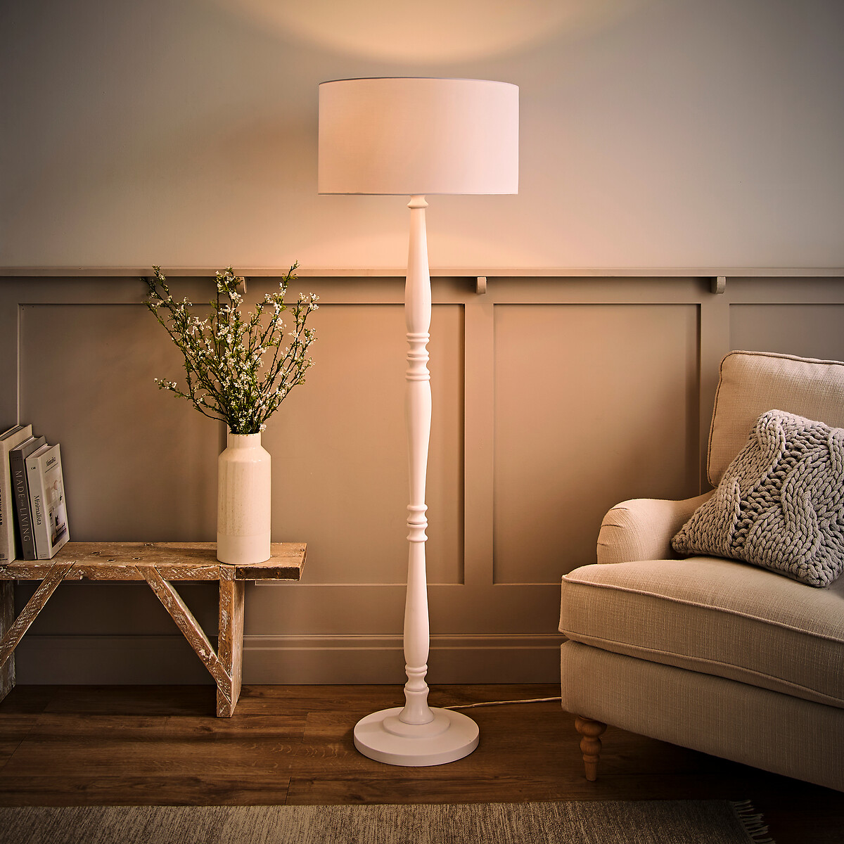 Viola Candle Stick Floor Lamp with Fabric Shade white, SO'HOME