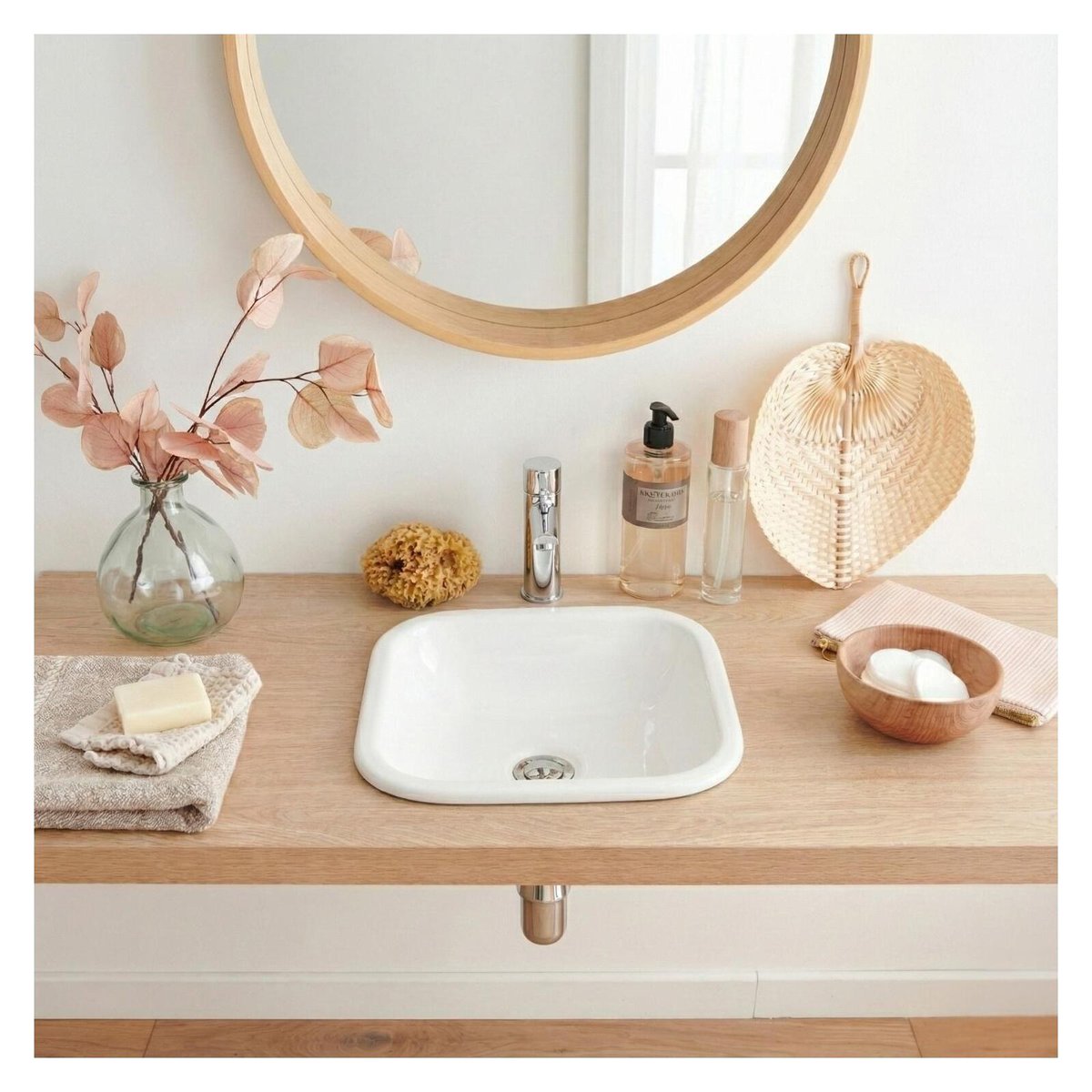 Vasque à encastrer carrée en céramique blanche 37cm blanc, MOB IN