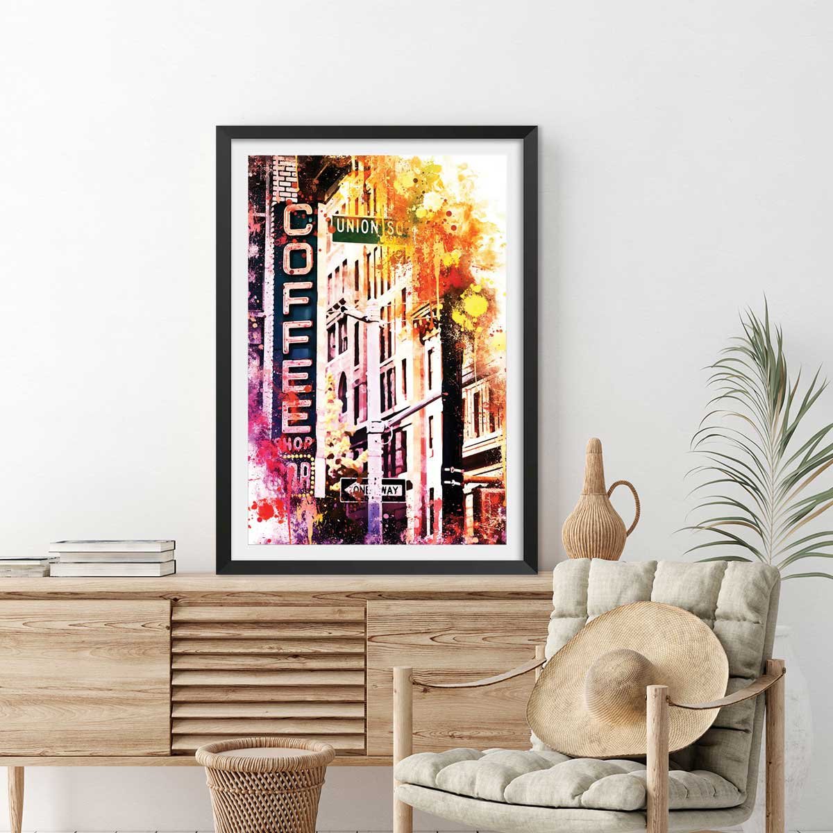Affiche new york union square flash vision affiche + cadre en bois - noir, HEXOA