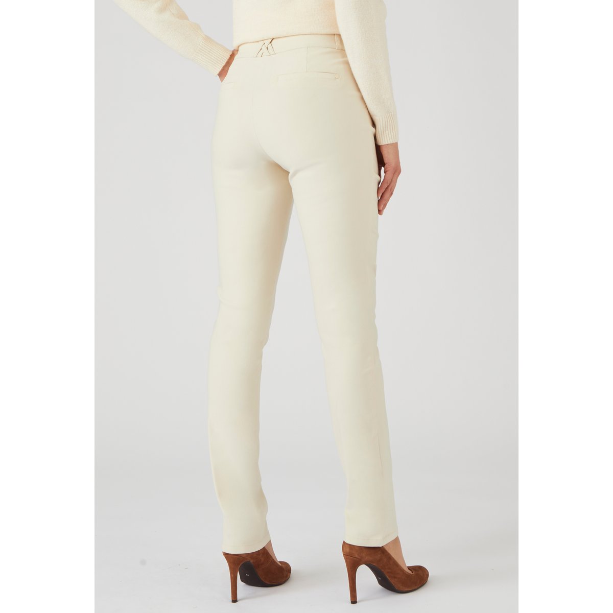 Pantalon toile stretch marron ivoire, DAMART
