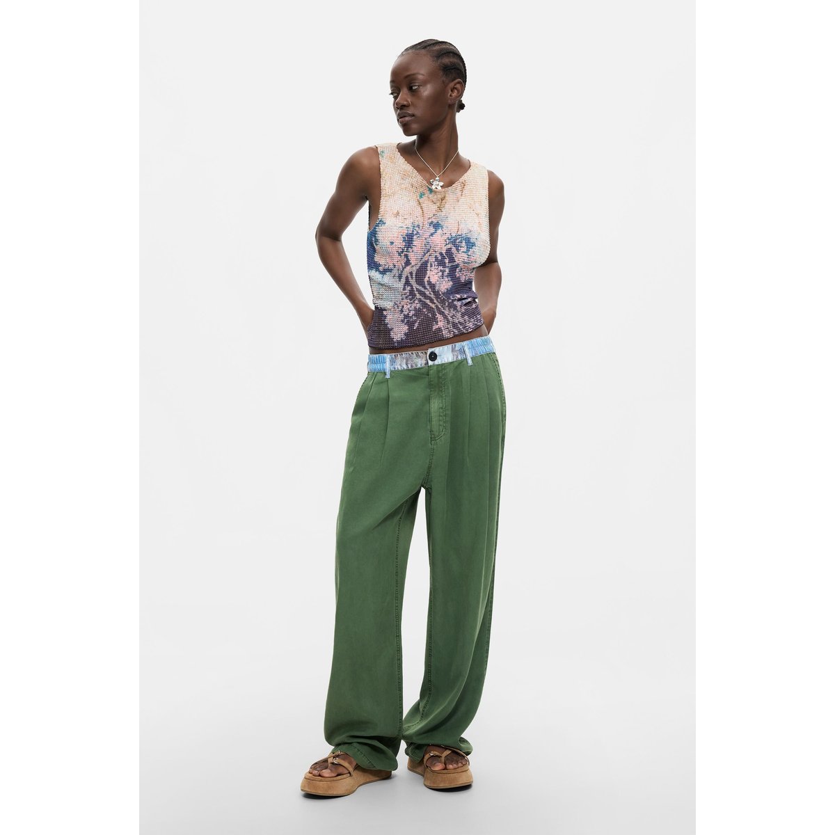 Pantalon combiné en lyocell vert, DESIGUAL
